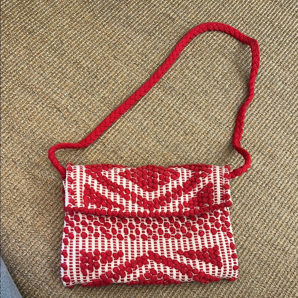 Antonella Red and White Woven Shoulder Bag